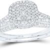 Jewels By Lux 10kt White Gold 1/2 Cttw Diamond Cushion Double Halo Wedding Engagement Anniversary Bridal Set, Women Size: 5-9