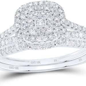 Jewels By Lux 10kt White Gold 1/2 Cttw Diamond Cushion Double Halo Wedding Engagement Anniversary Bridal Set, Women Size: 5-9