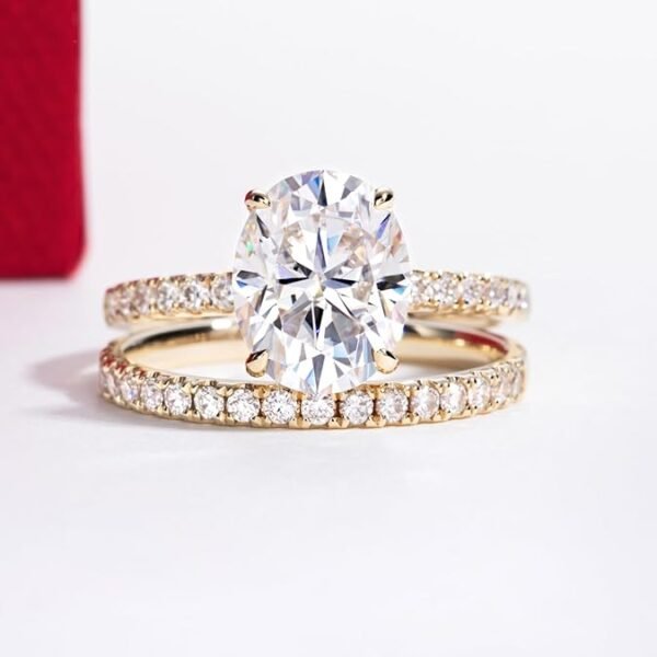 Solid 14K White Gold/Yellow Gold (3CT Center Stone) Moissanite Bridal Ring Set, Real Gold Moissanite | Wedding Anniversary Ring Set