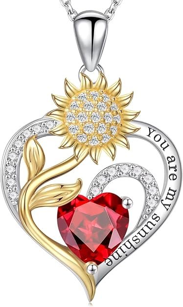Valentines Day Gifts for Her - Sunflower Heart Birthstone Necklace Gifts for Women, Anniversary Birthday Gifts for Her 925 Sterling Silver Necklace You Are My Sunshine Jewelry for Wife Mom