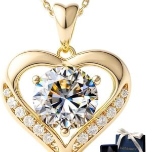 Gold Moissanite Necklace for Women – 2- 3 Carat Moissanite Pendant Necklace - Expensive Jewelry Gift for Anniversary Birthday - Jewelry for Wife from Husband