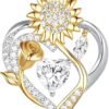 717oVR01faL._AC_SY625_ Silver Moissanite Necklaces for Women, Anniversary Birthday Gifts for Wife Mom Her, Christmas Jewelry Gifts for Her, Moissanite Heart Pendant, Sunflower Heart Necklace