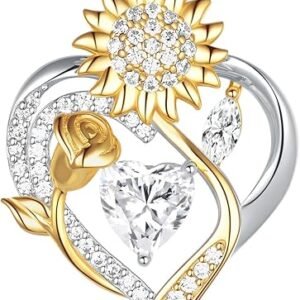 Silver Moissanite Necklaces for Women, Anniversary Birthday Gifts for Wife Mom Her, Christmas Jewelry Gifts for Her, Moissanite Heart Pendant, Sunflower Heart Necklace