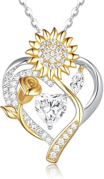717oVR01faL._AC_SY625_ Silver Moissanite Necklaces for Women, Anniversary Birthday Gifts for Wife Mom Her, Christmas Jewelry Gifts for Her, Moissanite Heart Pendant, Sunflower Heart Necklace