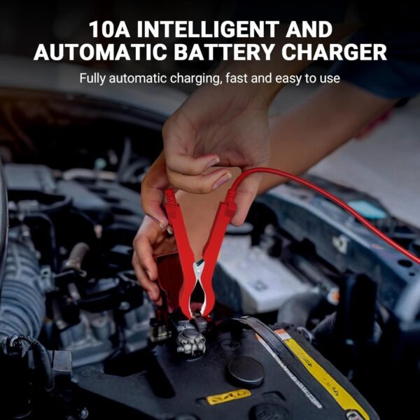 Battery Charger 10A 12V Fully Automatic Smart Car Battery Charger with LCD Display & Temperature Compensation for Car Motorcycle Vans