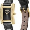 BOSS Women's Lucy Precious Watch, Black Leather Strap 3B Modern, Stylish Timepiece