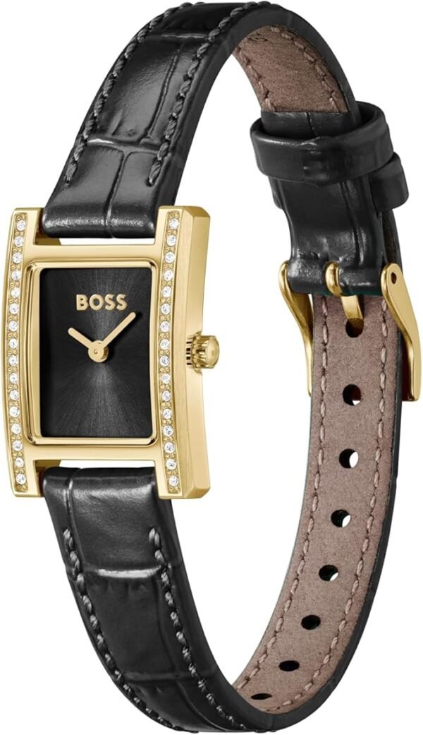BOSS Women's Lucy Precious Watch, Black Leather Strap 3B Modern, Stylish Timepiece