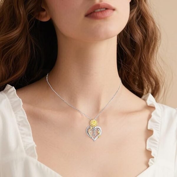 Valentines Day Gifts for Her - Sunflower Gifts for Women, Anniversary Birthday Gift for Wife, Mom, 925 Sterling Silver Sunflower Heart Necklace, You Are My Sunshine Jewelry for Women