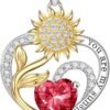 Valentines Day Gifts for Her - Sunflower Heart Birthstone Necklace Gifts for Women, Anniversary Birthday Gifts for Her 925 Sterling Silver Necklace You Are My Sunshine Jewelry for Wife Mom