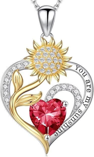Valentines Day Gifts for Her - Sunflower Heart Birthstone Necklace Gifts for Women, Anniversary Birthday Gifts for Her 925 Sterling Silver Necklace You Are My Sunshine Jewelry for Wife Mom