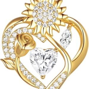 Silver Moissanite Necklaces for Women, Anniversary Birthday Gifts for Wife Mom Her, Christmas Jewelry Gifts for Her, Moissanite Heart Pendant, Sunflower Heart Necklace