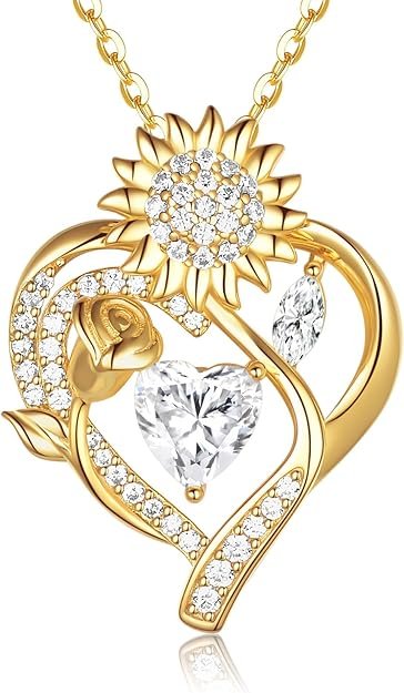 71EUEuhUfLL._AC_SY625_ Silver Moissanite Necklaces for Women, Anniversary Birthday Gifts for Wife Mom Her, Christmas Jewelry Gifts for Her, Moissanite Heart Pendant, Sunflower Heart Necklace