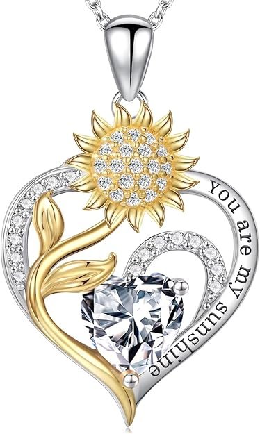 Valentines Day Gifts for Her - Sunflower Heart Birthstone Necklace Gifts for Women, Anniversary Birthday Gifts for Her 925 Sterling Silver Necklace You Are My Sunshine Jewelry for Wife Mom