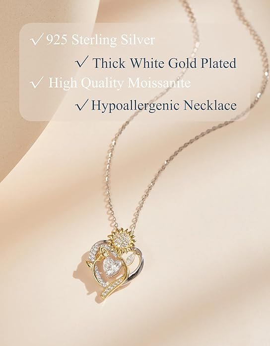 71Jhu+JxGDL._AC_SY695_ Silver Moissanite Necklaces for Women, Anniversary Birthday Gifts for Wife Mom Her, Christmas Jewelry Gifts for Her, Moissanite Heart Pendant, Sunflower Heart Necklace