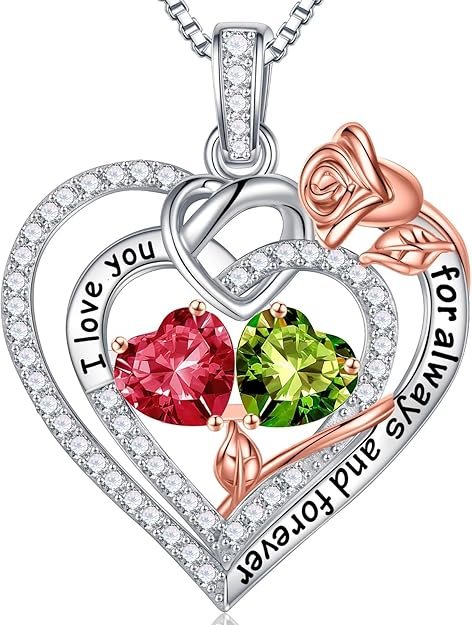 Valentines Day Gifts for Her Wife - 925 Sterling Silver Double Birthstone Necklace, Anniversary Birthday Gifts for Women, Jewelry Gift for Wife Girlfriend Mom Her