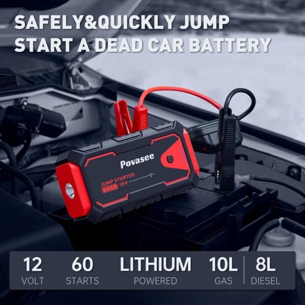 Car Battery Jump Starter 5000A Jump Box (All Gas/10L Diesel) Portable Car Jump Starter Battery Pack, 12V Jumper Starter Portable 3" LCD Display/Power Bank/Dual Output/LED Light DC