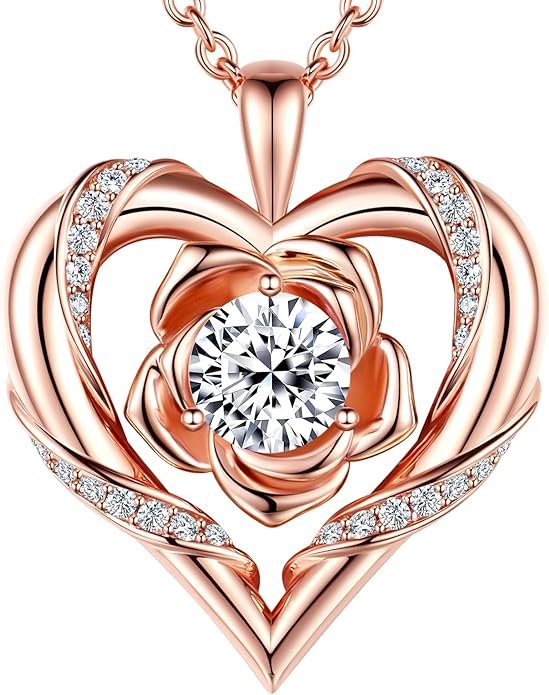 71PperOFGGL._AC_SY695_ Rose Flower Heart Moissanite Necklaces for Wife, S925 Silver Pendant for Women, 18K Gold Plated Jewelry for Her Girlfriend Mom for Anniversary Birthday