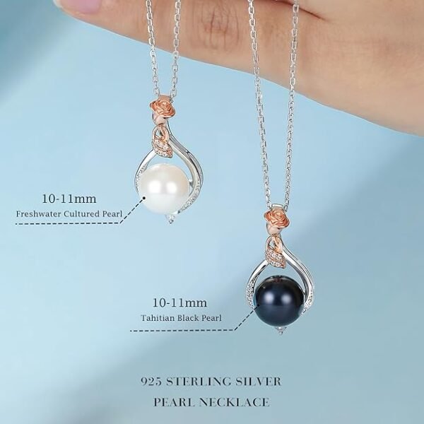 Valentines Gifts for Her Wife - 10-11mm Freshwater Pearl Necklace, Rose Flower Pearl Necklace, Anniversary Jewelry Gifts for Women Wife Mom Girlfriend Her, 925 Sterling Silver
