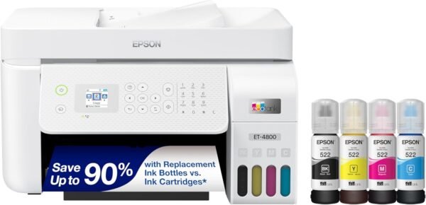 71SZu6a7+RL._AC_SL1500_ Epson EcoTank ET-4800 Wireless All-in-One Cartridge-Free Supertank Printer with Scanner, Copier, Fax, ADF and Ethernet – Ideal-for Your Home Office, White