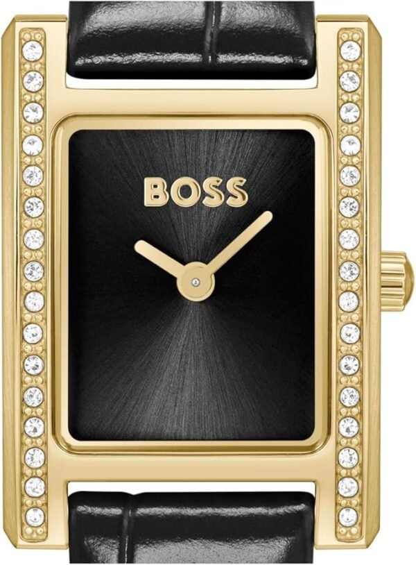 BOSS Women's Lucy Precious Watch, Black Leather Strap 3B Modern, Stylish Timepiece