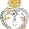 Valentines Day Gifts for Her - Sunflower Gifts for Women, Anniversary Birthday Gift for Wife, Mom, 925 Sterling Silver Sunflower Heart Necklace, You Are My Sunshine Jewelry for Women