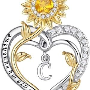 Valentines Day Gifts for Her - Sunflower Gifts for Women, Anniversary Birthday Gift for Wife, Mom, 925 Sterling Silver Sunflower Heart Necklace, You Are My Sunshine Jewelry for Women