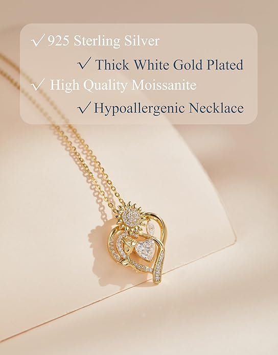 71YrNjSkP1L._AC_SY695_ Silver Moissanite Necklaces for Women, Anniversary Birthday Gifts for Wife Mom Her, Christmas Jewelry Gifts for Her, Moissanite Heart Pendant, Sunflower Heart Necklace