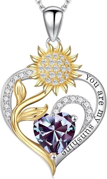 Valentines Day Gifts for Her - Sunflower Heart Birthstone Necklace Gifts for Women, Anniversary Birthday Gifts for Her 925 Sterling Silver Necklace You Are My Sunshine Jewelry for Wife Mom