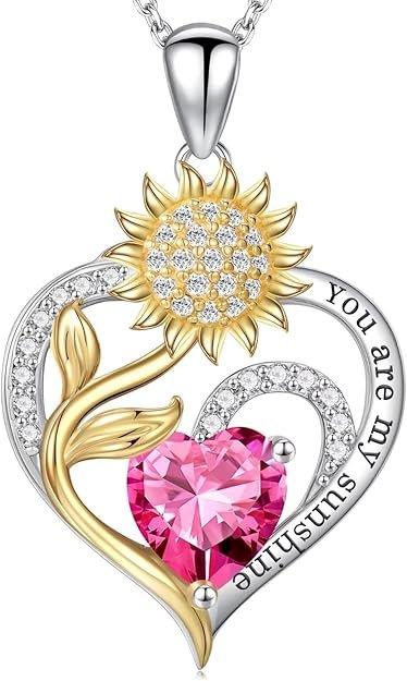 Valentines Day Gifts for Her - Sunflower Heart Birthstone Necklace Gifts for Women, Anniversary Birthday Gifts for Her 925 Sterling Silver Necklace You Are My Sunshine Jewelry for Wife Mom
