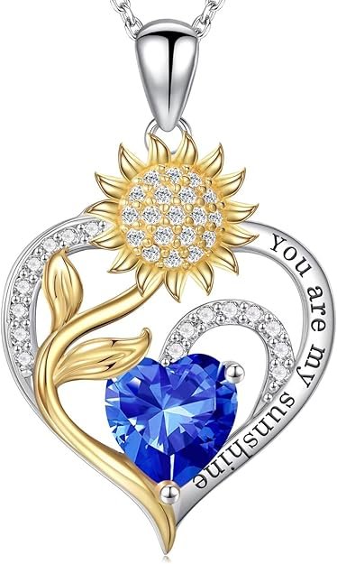 Valentines Day Gifts for Her - Sunflower Heart Birthstone Necklace Gifts for Women, Anniversary Birthday Gifts for Her 925 Sterling Silver Necklace You Are My Sunshine Jewelry for Wife Mom