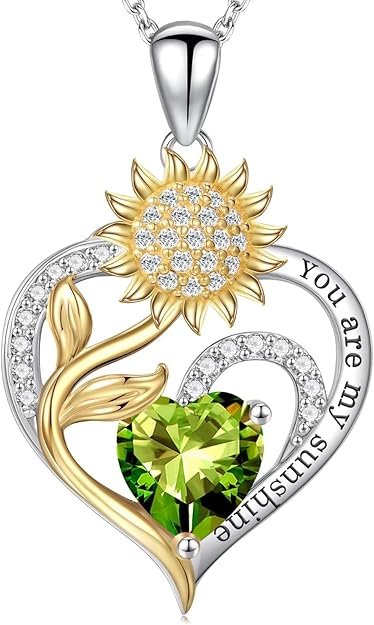 Valentines Day Gifts for Her - Sunflower Heart Birthstone Necklace Gifts for Women, Anniversary Birthday Gifts for Her 925 Sterling Silver Necklace You Are My Sunshine Jewelry for Wife Mom