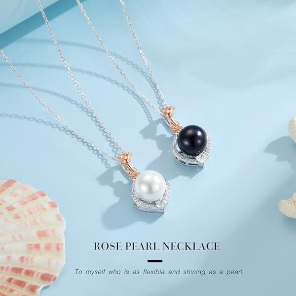 Valentines Gifts for Her Wife - 10-11mm Freshwater Pearl Necklace, Rose Flower Pearl Necklace, Anniversary Jewelry Gifts for Women Wife Mom Girlfriend Her, 925 Sterling Silver