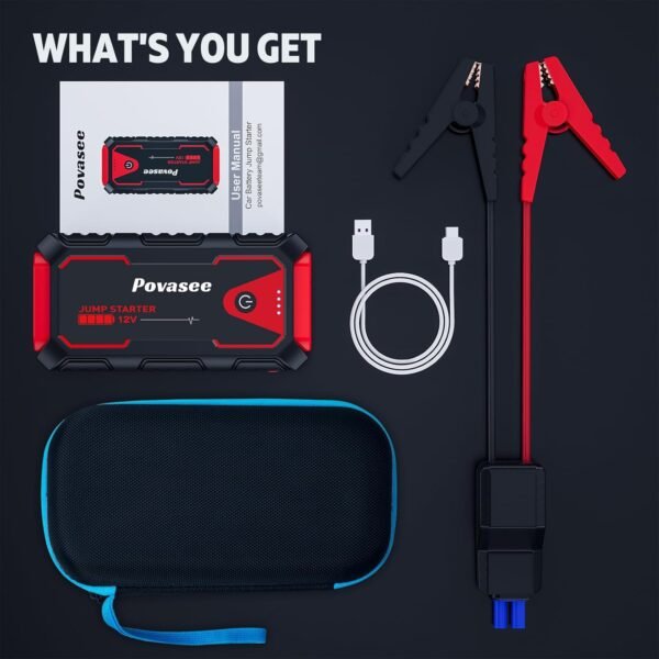 Car Battery Jump Starter 5000A Jump Box (All Gas/10L Diesel) Portable Car Jump Starter Battery Pack, 12V Jumper Starter Portable 3" LCD Display/Power Bank/Dual Output/LED Light DC