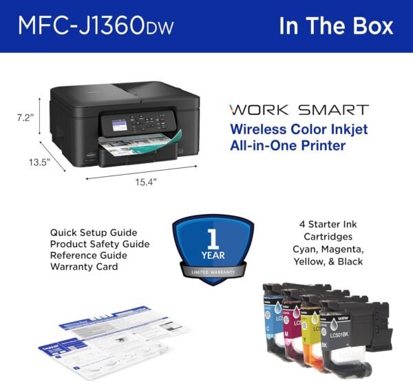 71hv+4W53YL._AC_SL1500_ Brother Work Smart 1360 Wireless Color Inkjet All-in-One Printer with Automatic Duplex Printing and 1.8” Color Display