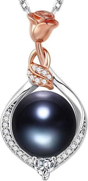 Valentines Gifts for Her Wife - 10-11mm Freshwater Pearl Necklace, Rose Flower Pearl Necklace, Anniversary Jewelry Gifts for Women Wife Mom Girlfriend Her, 925 Sterling Silver