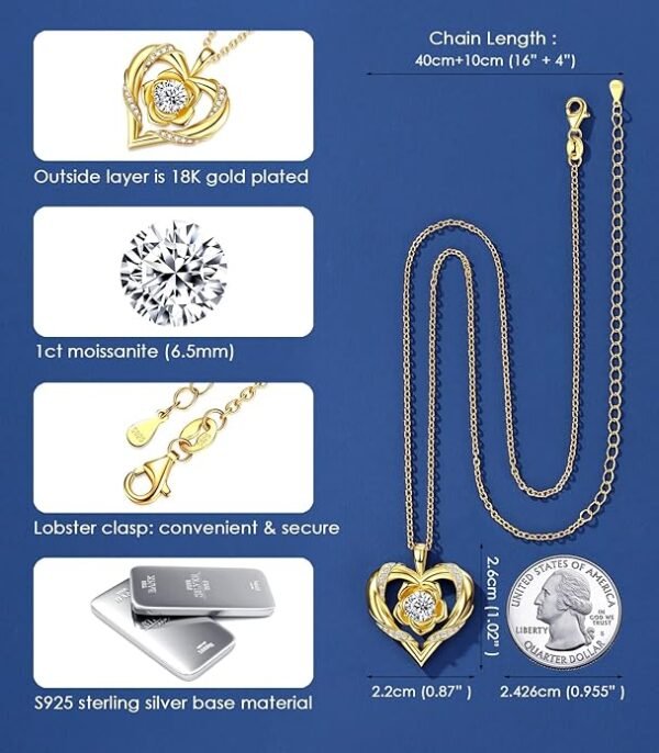 71myJEAsn7L._AC_SY695_ Rose Flower Heart Moissanite Necklaces for Wife, S925 Silver Pendant for Women, 18K Gold Plated Jewelry for Her Girlfriend Mom for Anniversary Birthday