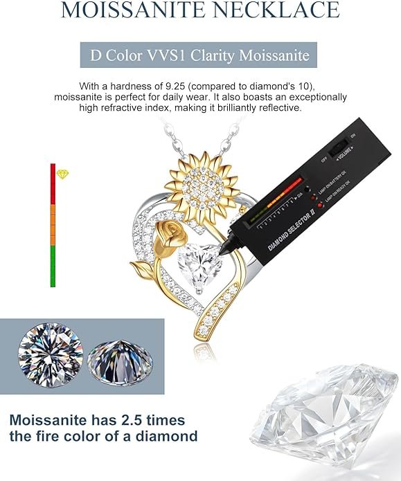 71oSer92HDL._AC_SY695_ Silver Moissanite Necklaces for Women, Anniversary Birthday Gifts for Wife Mom Her, Christmas Jewelry Gifts for Her, Moissanite Heart Pendant, Sunflower Heart Necklace