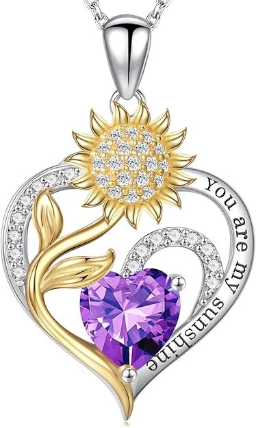 Valentines Day Gifts for Her - Sunflower Heart Birthstone Necklace Gifts for Women, Anniversary Birthday Gifts for Her 925 Sterling Silver Necklace You Are My Sunshine Jewelry for Wife Mom