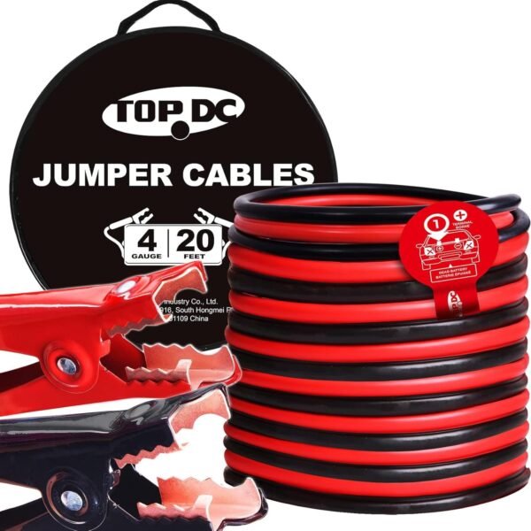 4 Gauge 20 Feet Jumper Cables for Car, SUV and Trucks Battery, Heavy Duty Automotive Booster Cables for Jump Starting Dead or Weak Batteries with Carry Bag