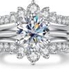 Moissanite Engagement Rings Bridal Set 4.52cttw(3CT Center Stone) D Color VVS1 925 Sterling Silver 3-in-1 Wedding Promise Ring for Women with Certificate
