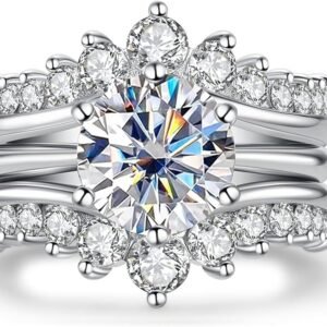 Moissanite Engagement Rings Bridal Set 4.52cttw(3CT Center Stone) D Color VVS1 925 Sterling Silver 3-in-1 Wedding Promise Ring for Women with Certificate