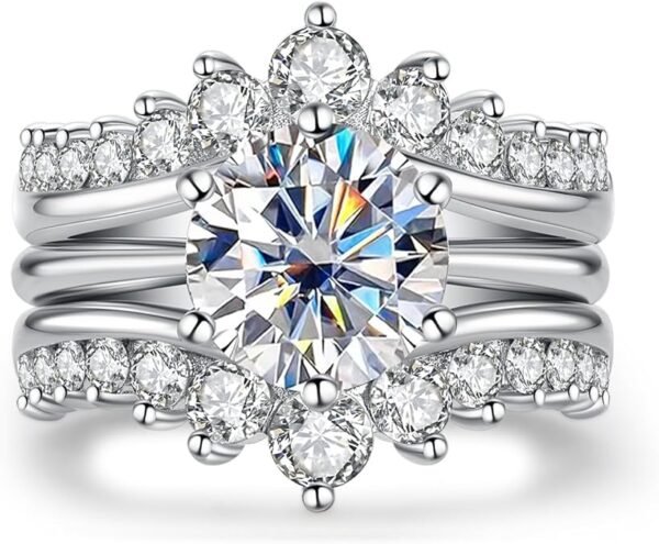 Moissanite Engagement Rings Bridal Set 4.52cttw(3CT Center Stone) D Color VVS1 925 Sterling Silver 3-in-1 Wedding Promise Ring for Women with Certificate
