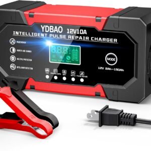 Battery Charger 10A 12V Fully Automatic Smart Car Battery Charger with LCD Display & Temperature Compensation for Car Motorcycle Vans