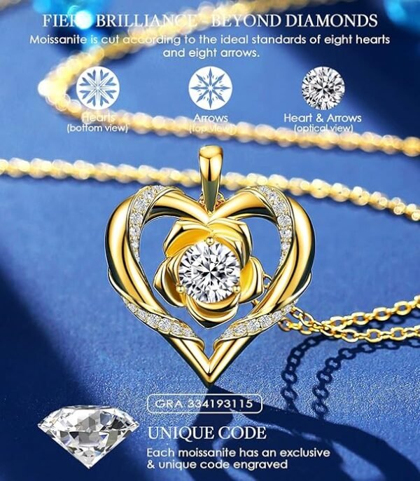811BN8WZpDL._AC_SY695_ Rose Flower Heart Moissanite Necklaces for Wife, S925 Silver Pendant for Women, 18K Gold Plated Jewelry for Her Girlfriend Mom for Anniversary Birthday