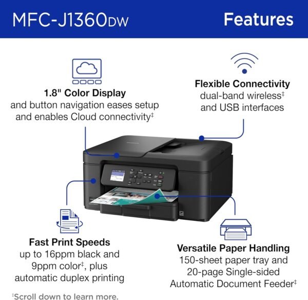 81KFKMLn-XL._AC_SL1500_ Brother Work Smart 1360 Wireless Color Inkjet All-in-One Printer with Automatic Duplex Printing and 1.8” Color Display