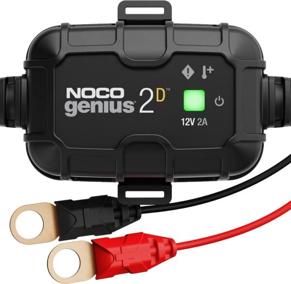 GENIUS2D: 2A 12V Smart Onboard Battery Charger - Direct-Mount Automatic Maintainer, Trickle Charger & Desulfator with Overcharge Protection & Temperature Compensation – for Lead-Acid Batteries