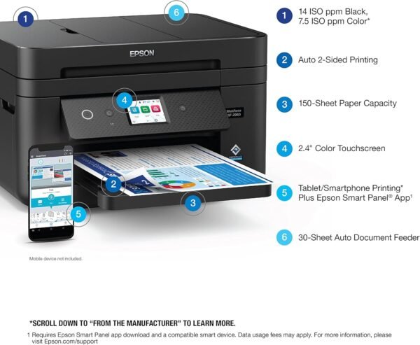81TKjs5H+CL._AC_SL1500_ Epson Workforce WF-2960 Wireless All-in-One Printer with Scan, Copy, Fax, Auto Document Feeder, Automatic 2-Sided Printing, 2.4" Touchscreen Display, 150-Sheet Paper Tray and Ethernet,Black