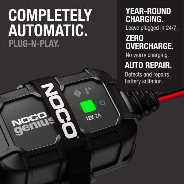 GENIUS2D: 2A 12V Smart Onboard Battery Charger - Direct-Mount Automatic Maintainer, Trickle Charger & Desulfator with Overcharge Protection & Temperature Compensation – for Lead-Acid Batteries