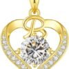 18K Gold Plated Initial Love Heart 2 Carat Moissanite Necklaces for Women 925 Sterling Silver Jewelry Christmas Anniversary Birthday Present Gifts for Wife Lady Girlfriend Her