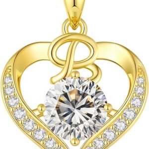18K Gold Plated Initial Love Heart 2 Carat Moissanite Necklaces for Women 925 Sterling Silver Jewelry Christmas Anniversary Birthday Present Gifts for Wife Lady Girlfriend Her